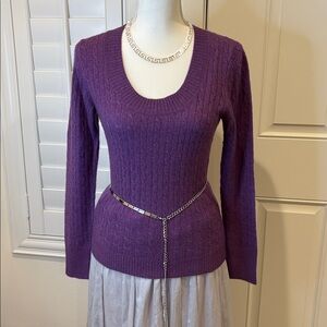 Kenar 100% 2-Ply Cashmere Cable Knit Sweater Purple Size Medium